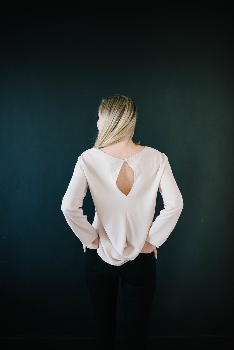 The Evelyn Drape Blouse in Taupe