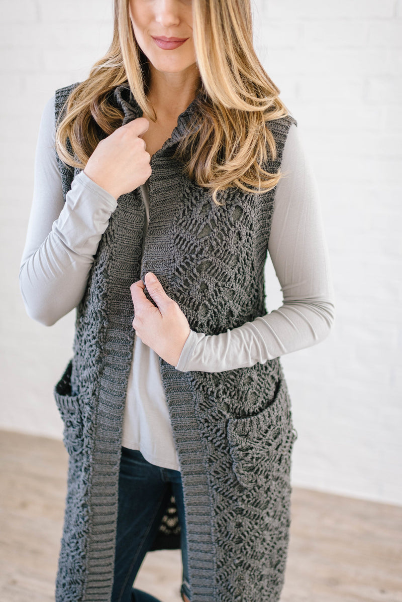 The Haley Hooded Sweater Vest in Charcoal