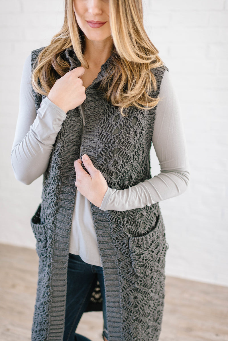 The Haley Hooded Sweater Vest in Charcoal