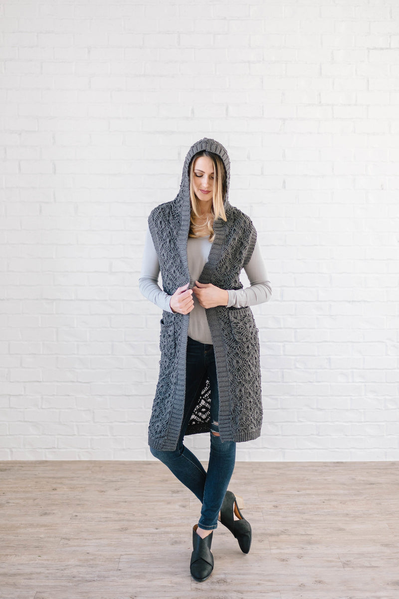 The Haley Hooded Sweater Vest in Charcoal