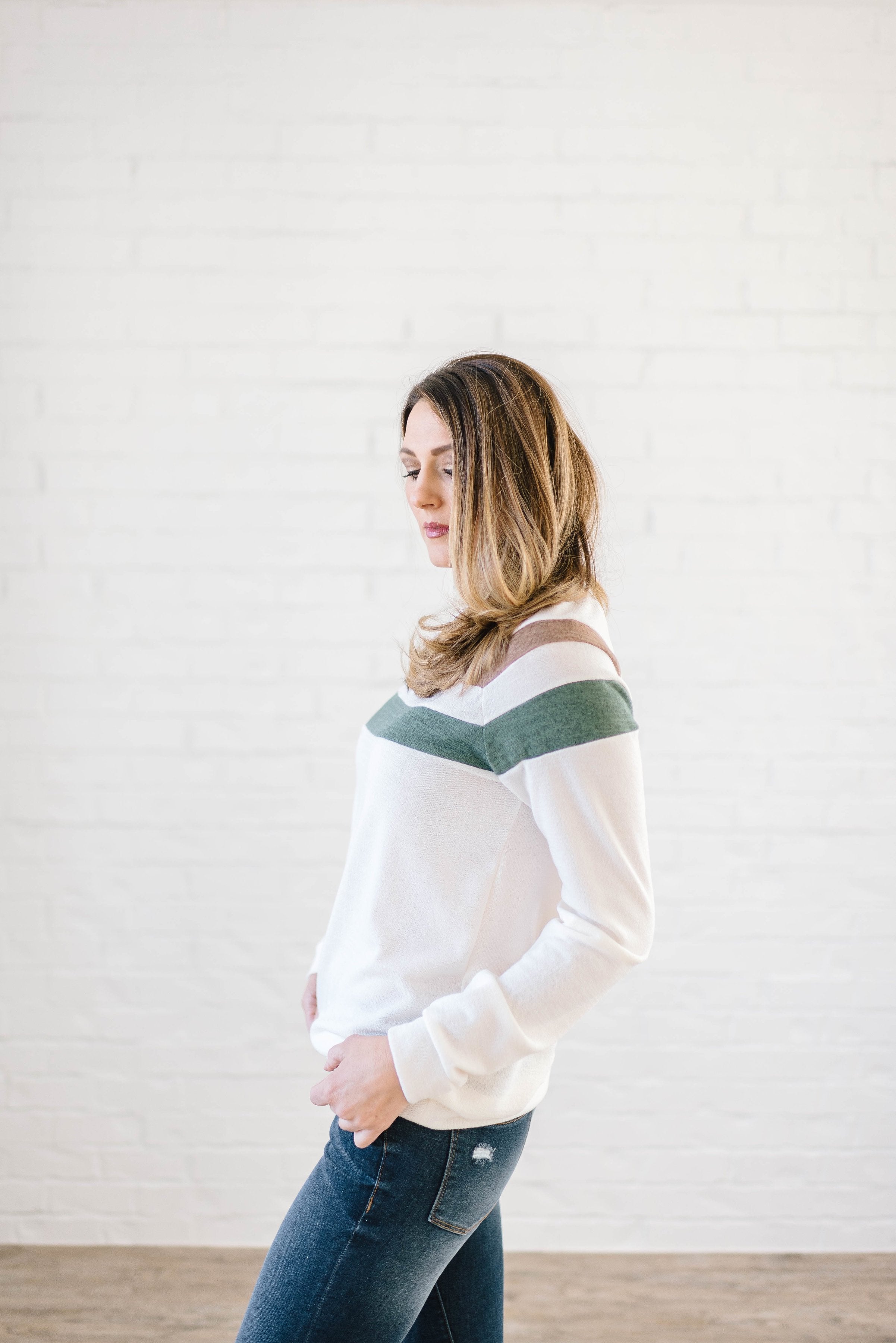 The Harlow Striped Long Sleeve Top in Cream