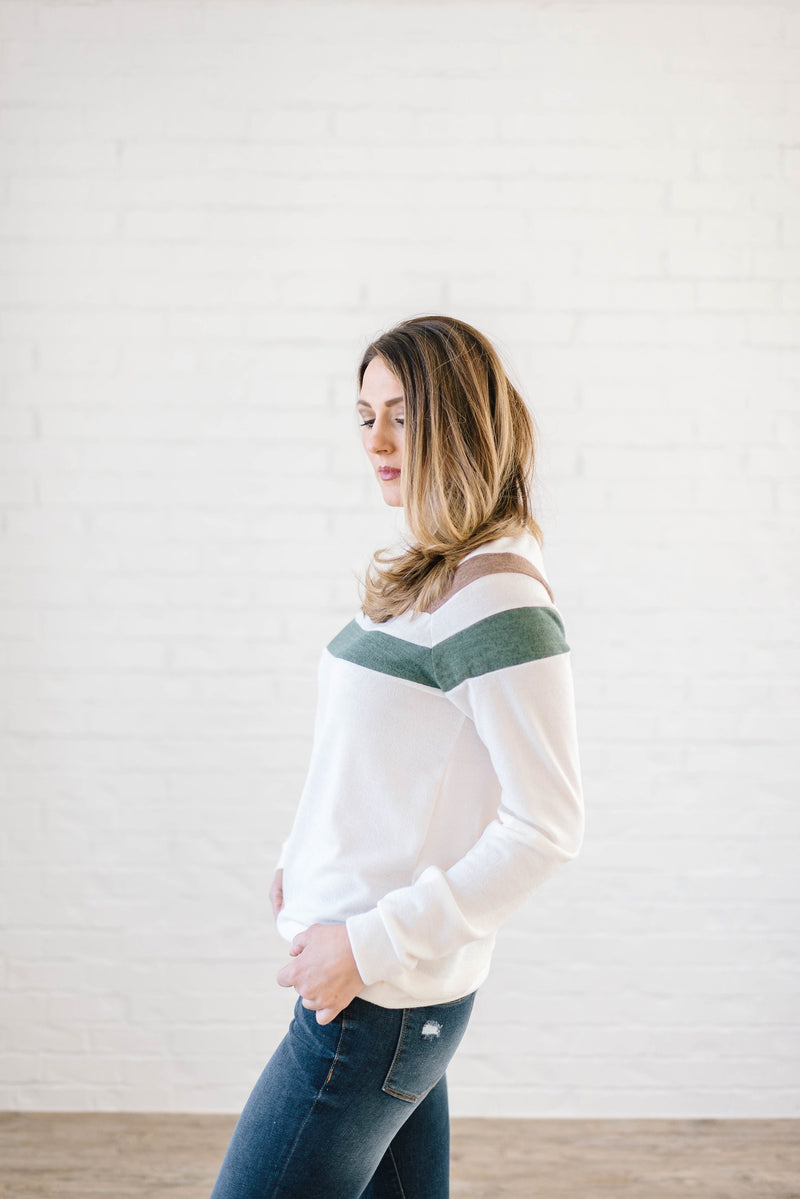 The Harlow Striped Long Sleeve Top in Cream