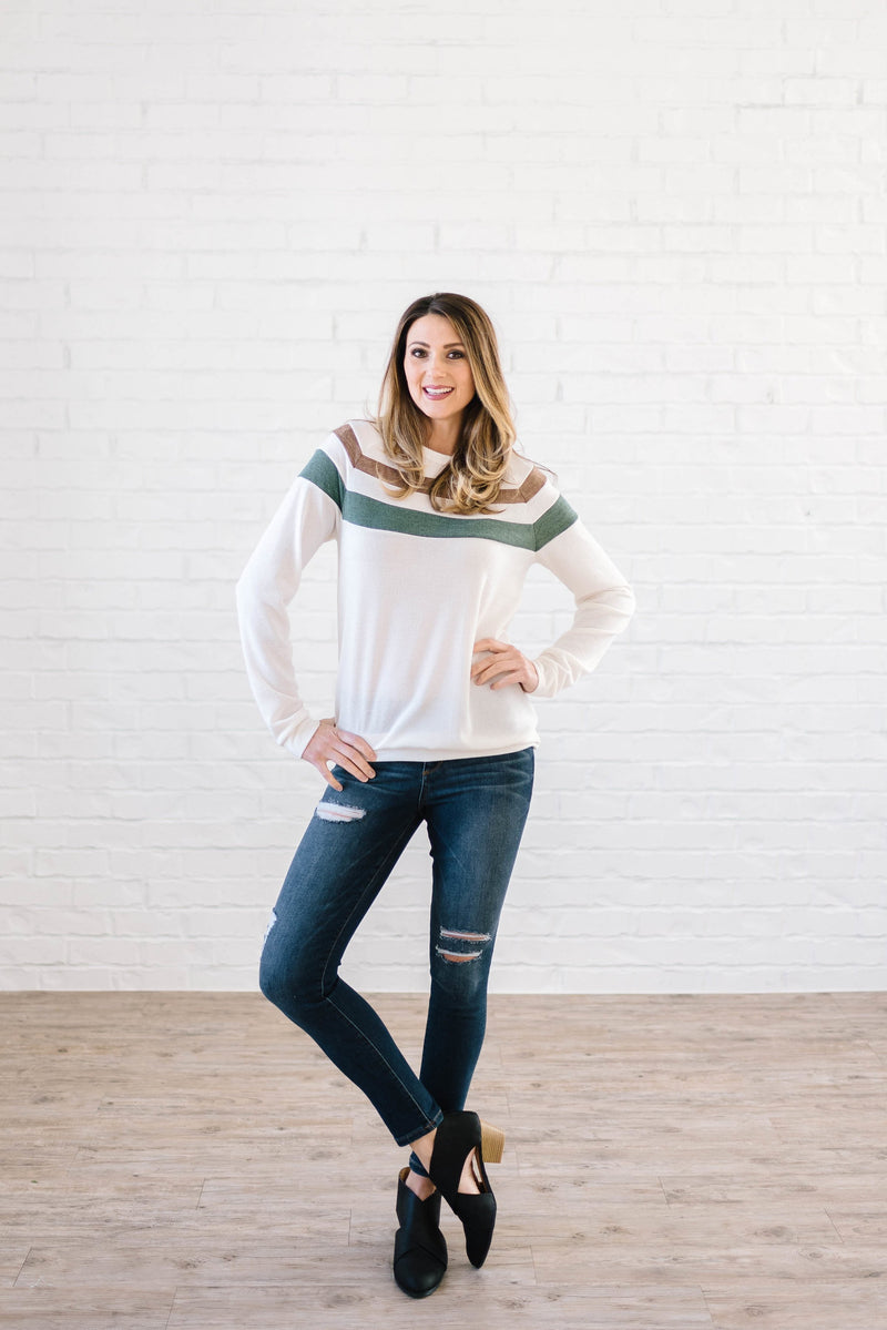 The Harlow Striped Long Sleeve Top in Cream