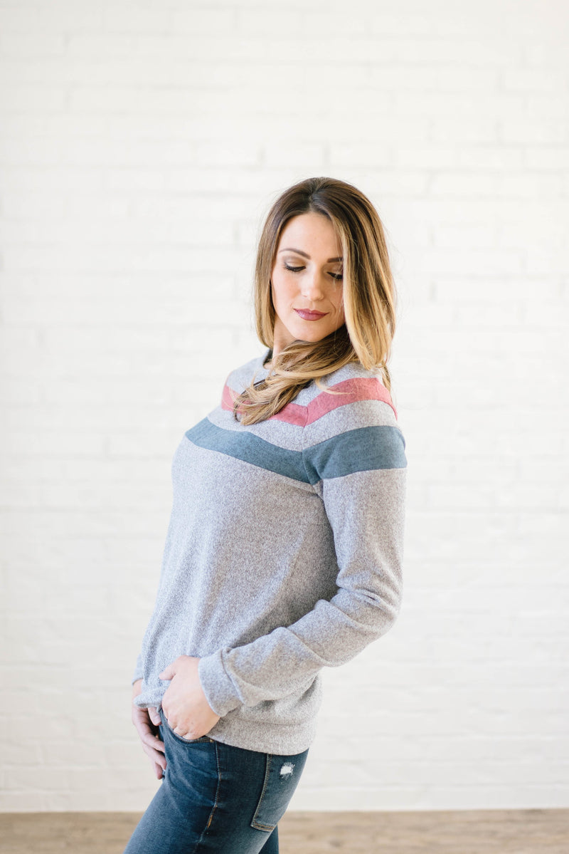 The Harlow Striped Long Sleeve Top in Heather Gray