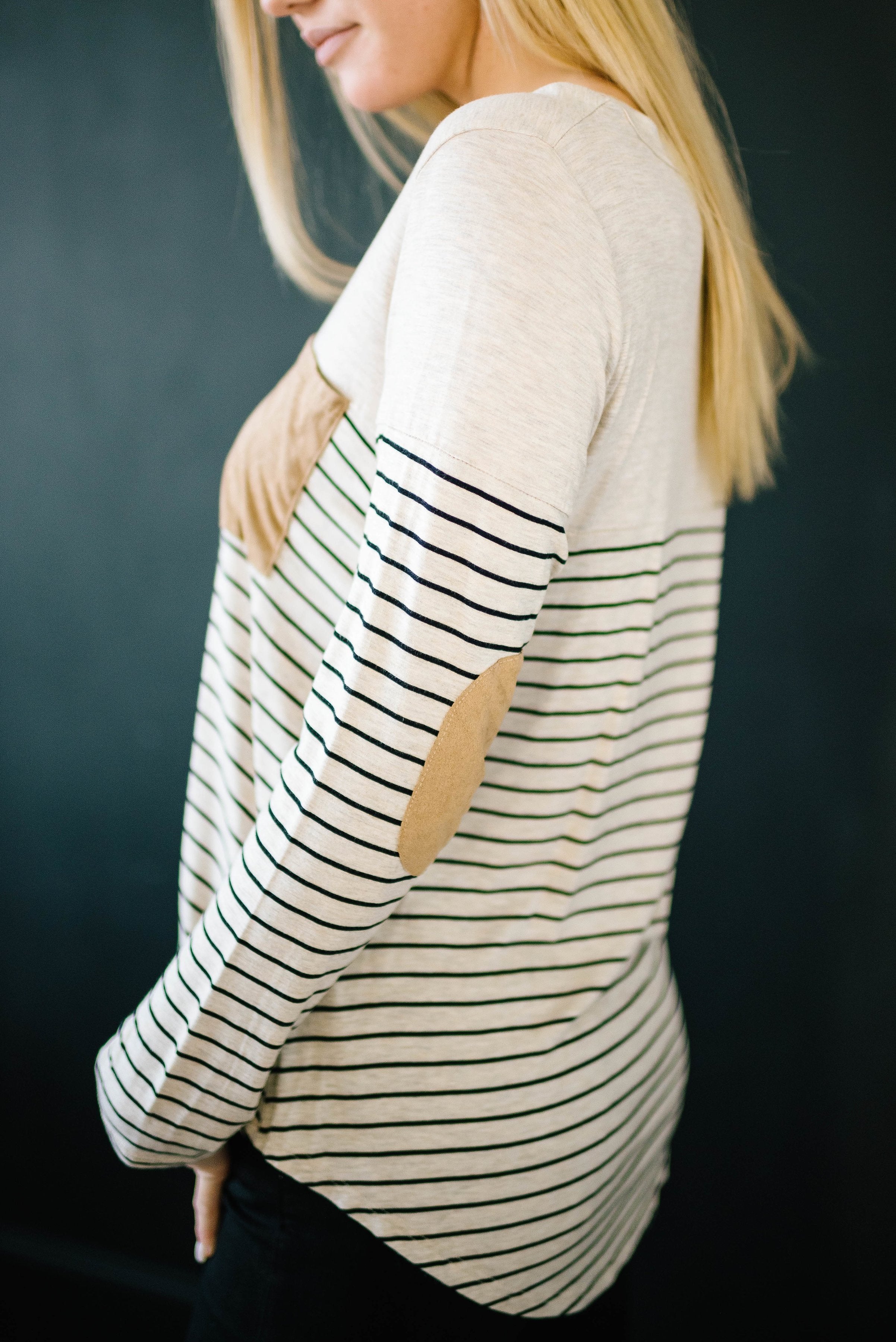 Lincoln Long Sleeve Top in Black & Oatmeal