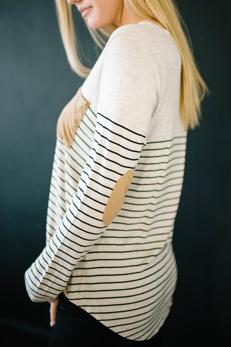 Lincoln Long Sleeve Top in Black & Oatmeal