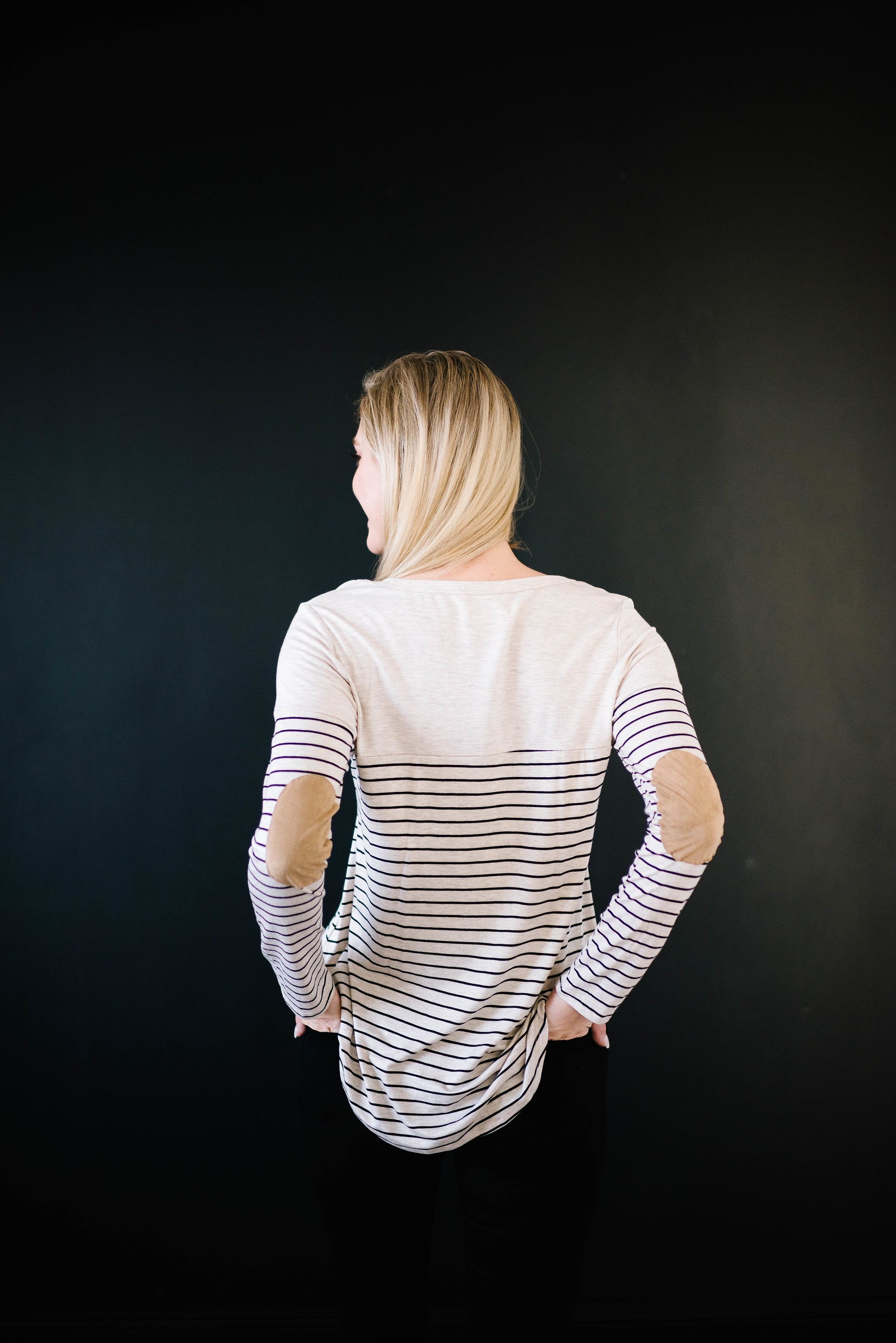 Lincoln Long Sleeve Top in Black & Oatmeal