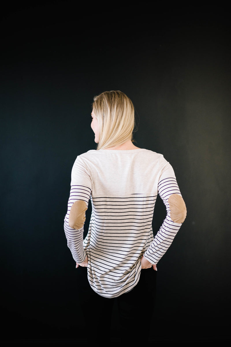 Lincoln Long Sleeve Top in Black & Oatmeal
