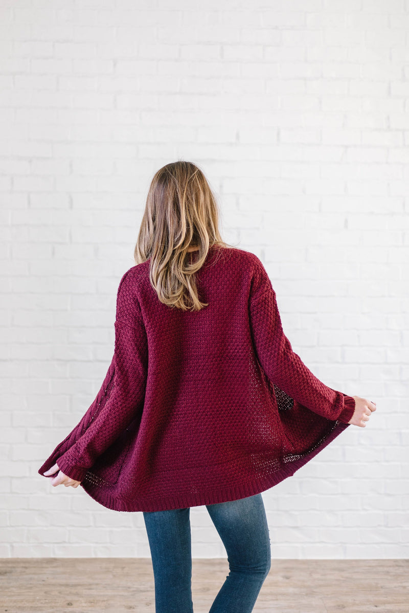 The London Cable Knit Cardi in Burgundy