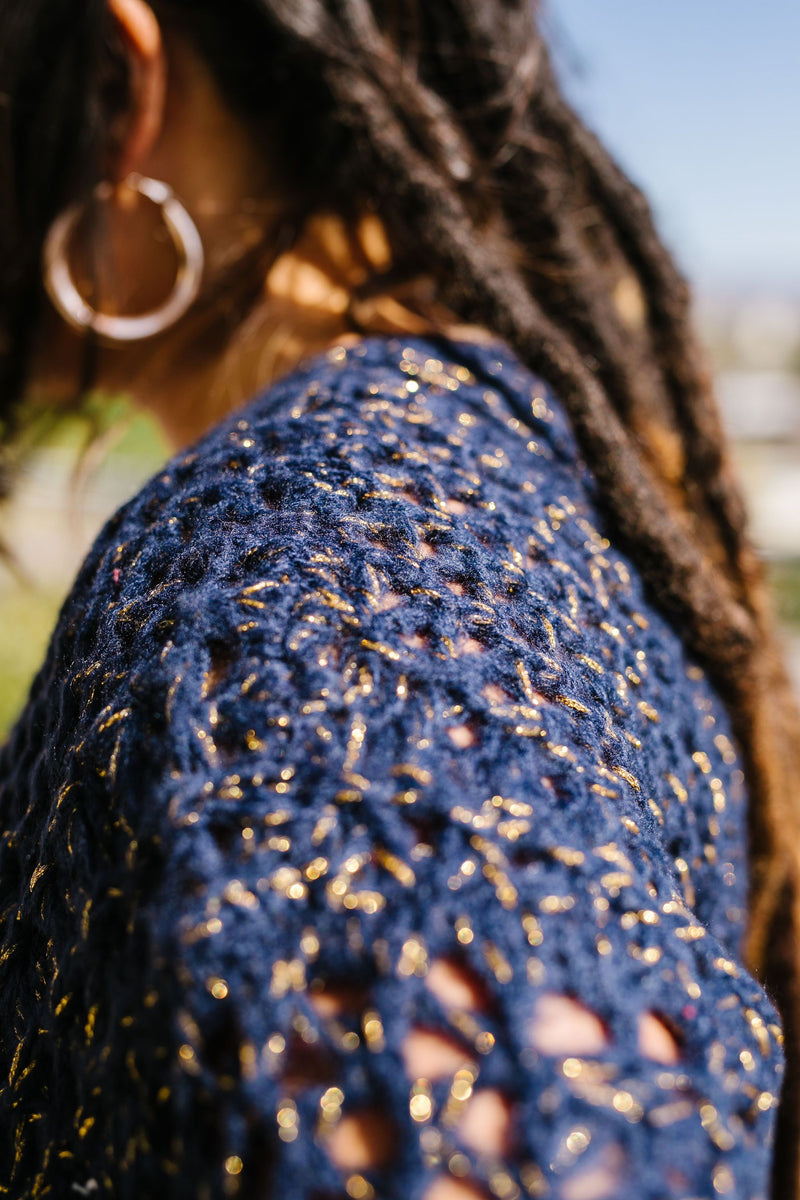 Threaded With Gold Open Weave Sweater