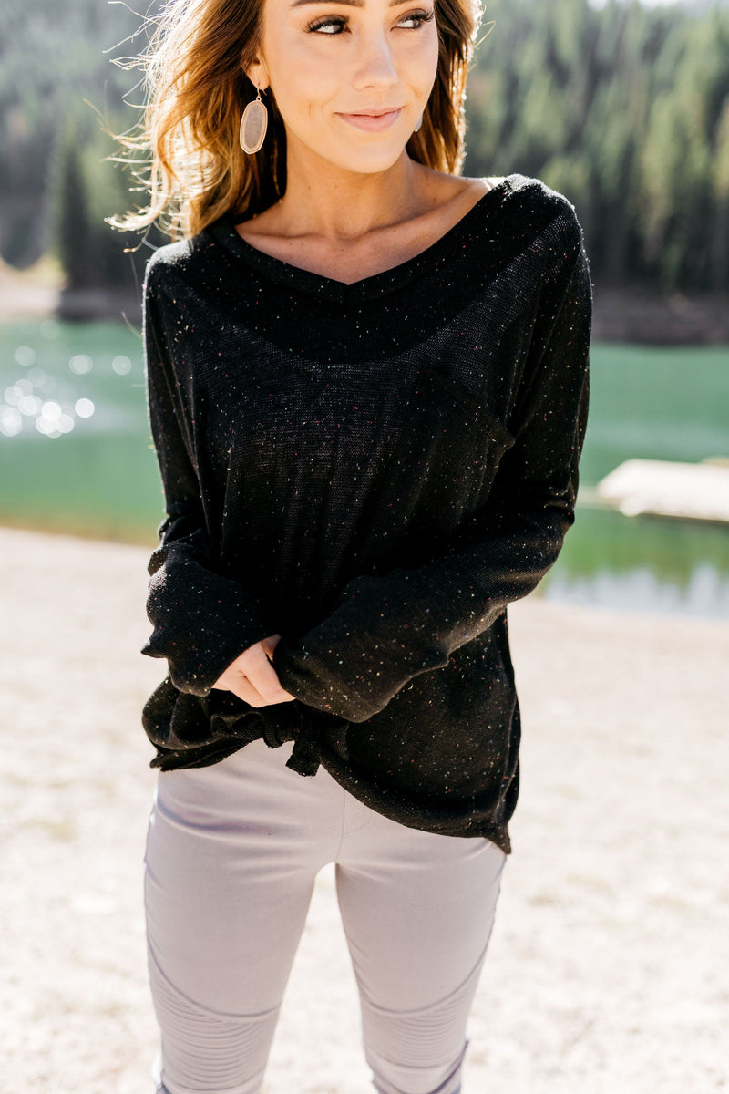 Time To Unwind Tie Front Top In Black - ALL SALES FINAL