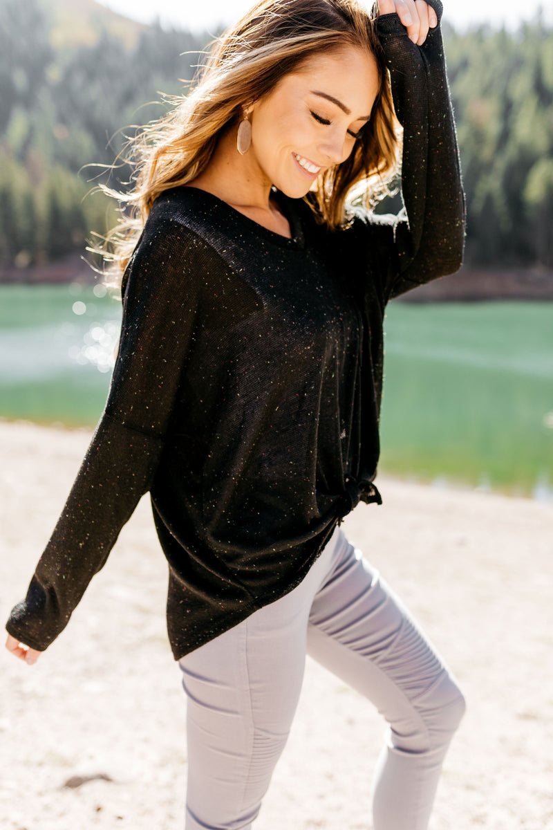 Time To Unwind Tie Front Top In Black - ALL SALES FINAL