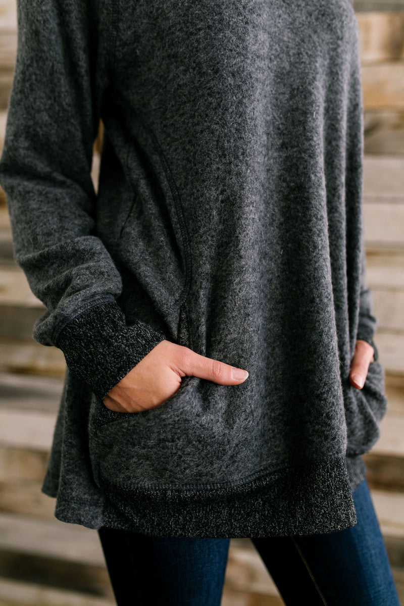 Trimmed To A Tee Top In Charcoal - ALL SALES FINAL