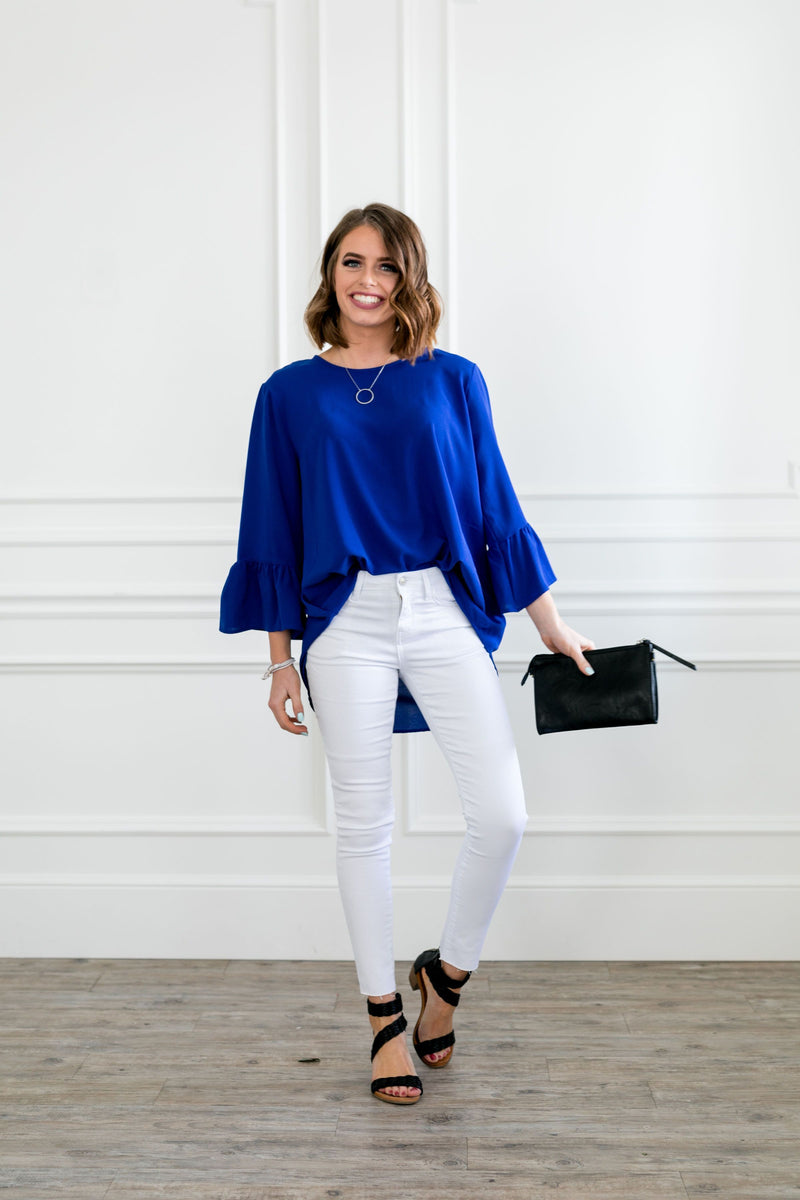 Trumpet Sleeve Blouse In Royal Blue