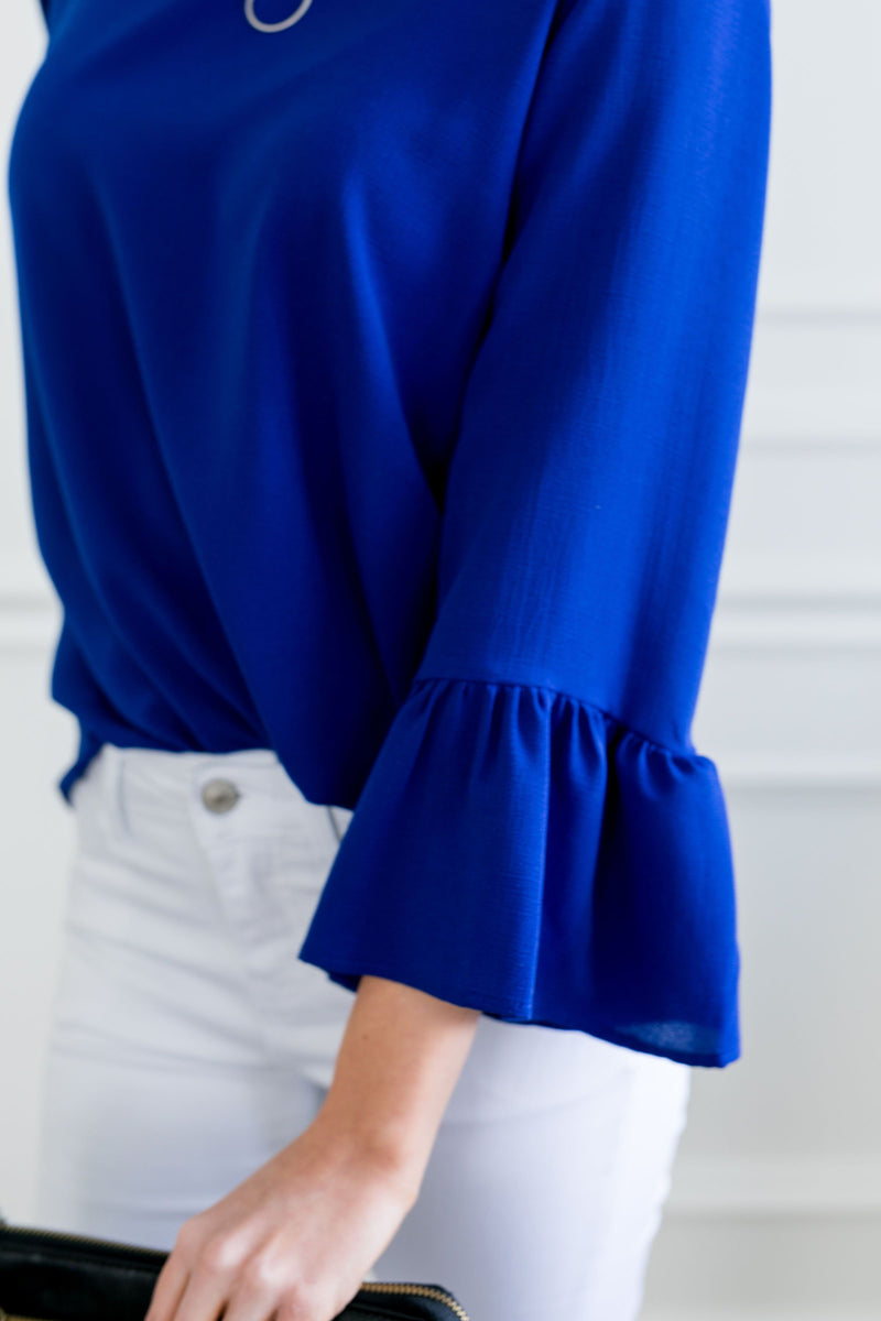 Trumpet Sleeve Blouse In Royal Blue