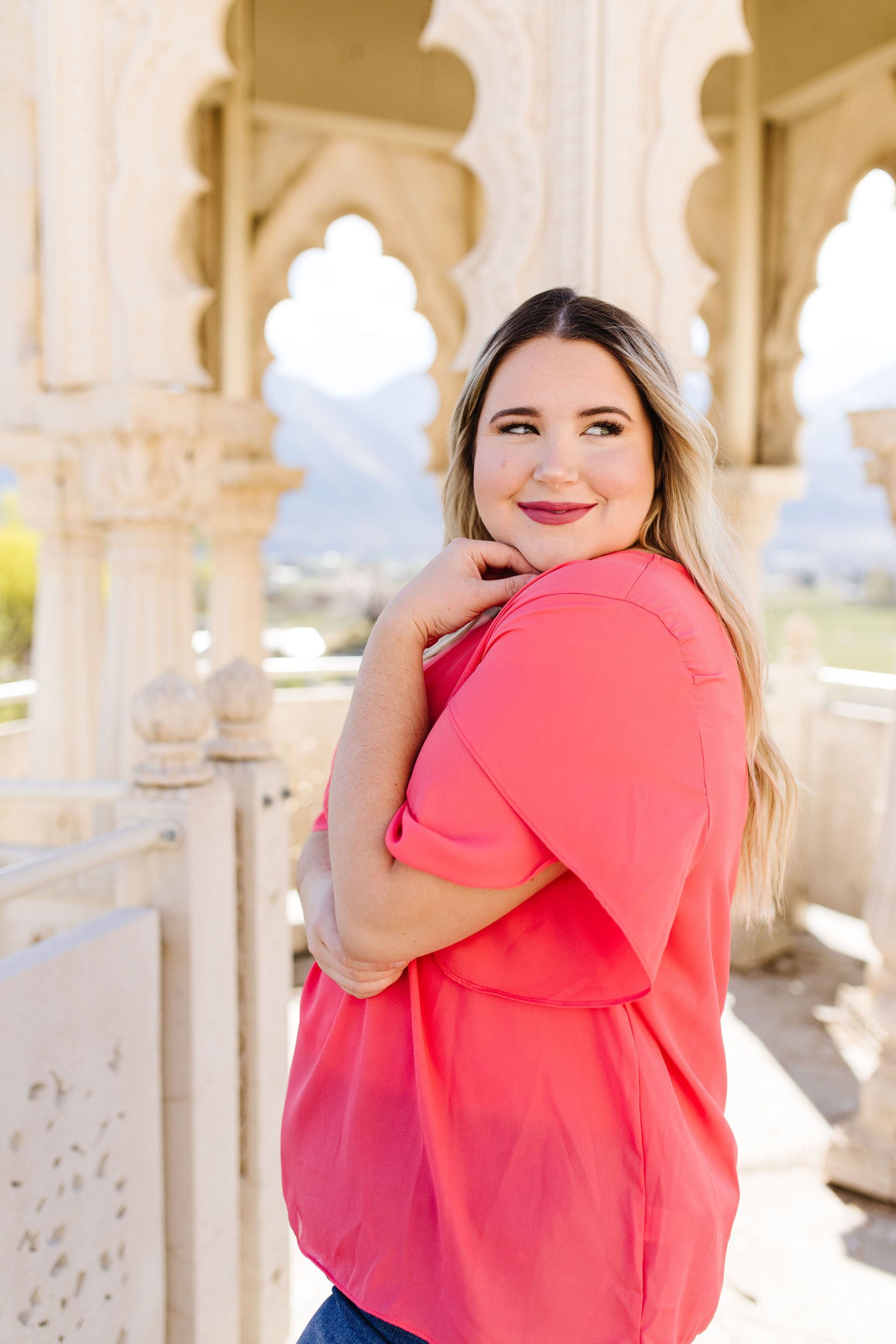 Tulip Sleeve Blouse In Coral