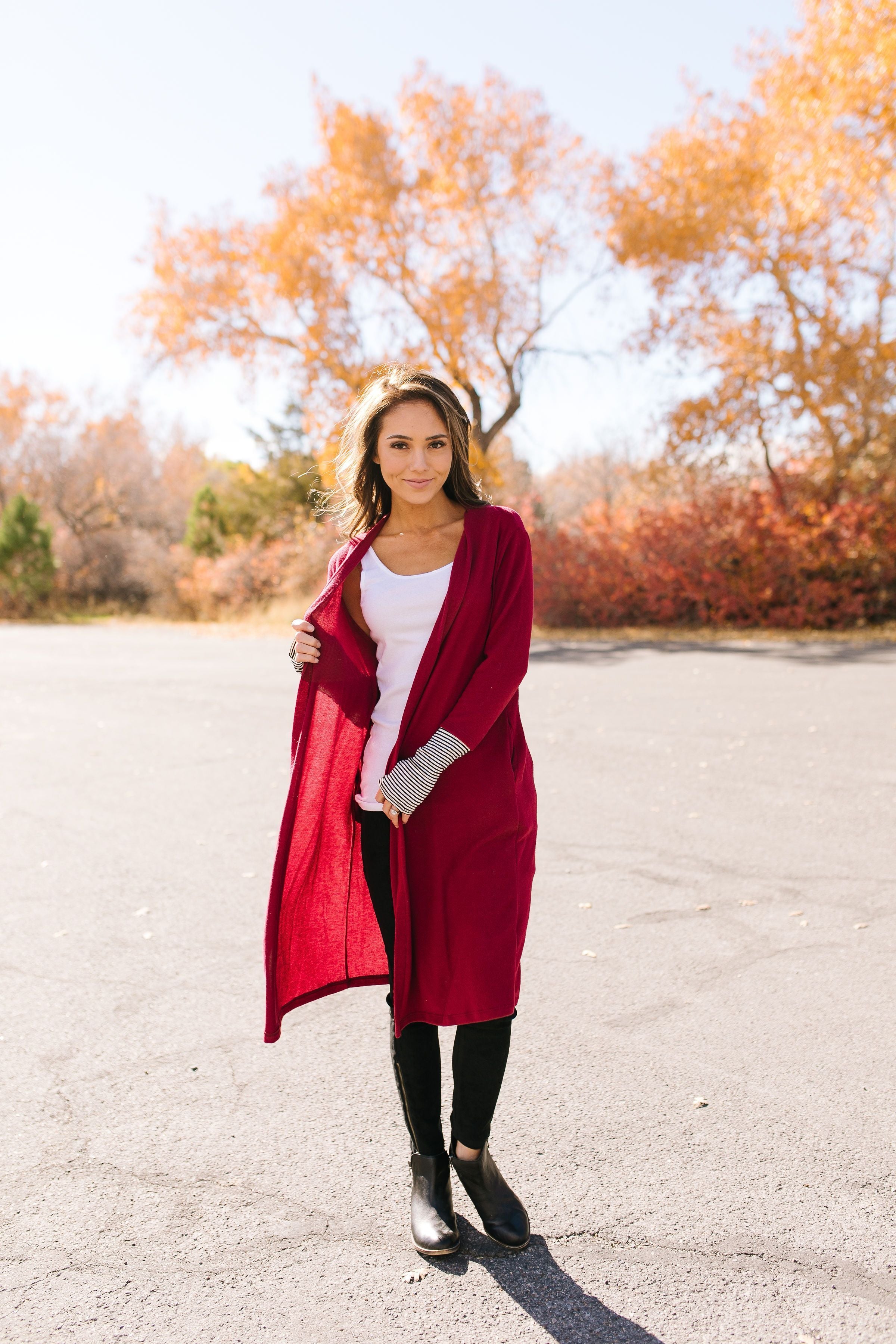Two Thumbs Up Long Cardi In Red - ALL SALES FINAL