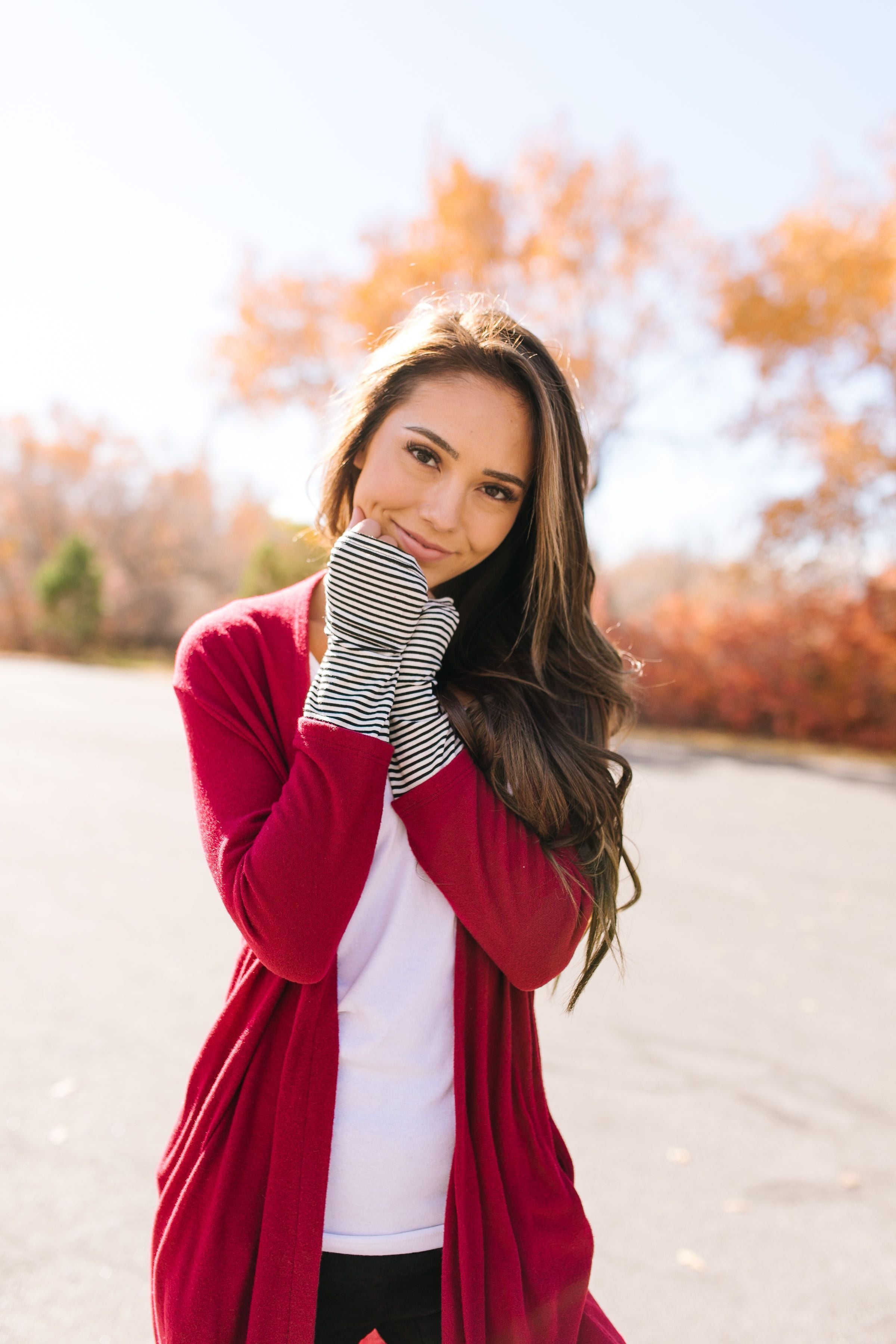 Two Thumbs Up Long Cardi In Red - ALL SALES FINAL