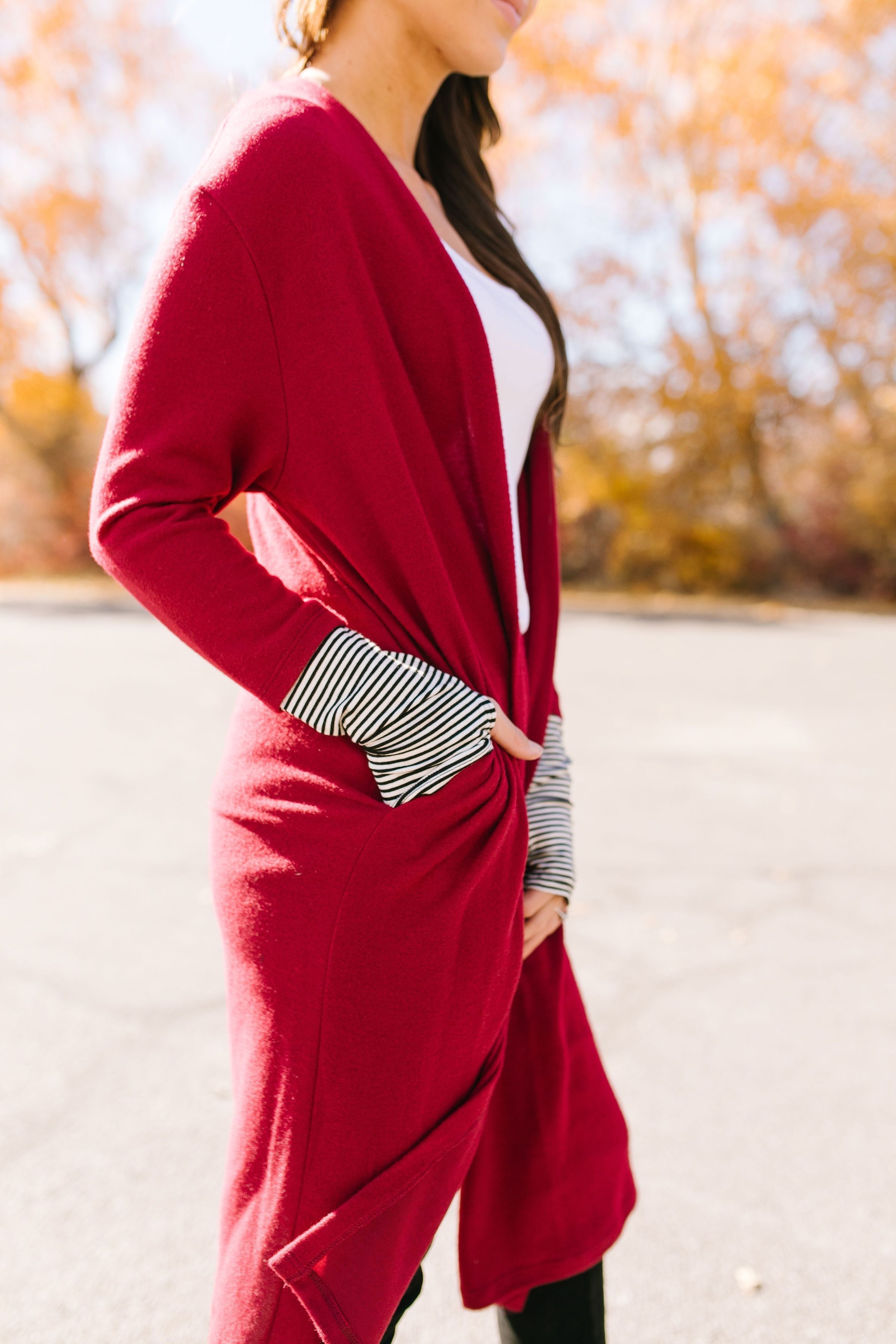 Two Thumbs Up Long Cardi In Red - ALL SALES FINAL