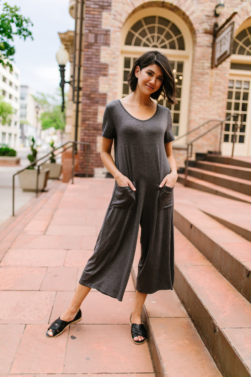 Ups and Downs Jumpsuit In Charcoal