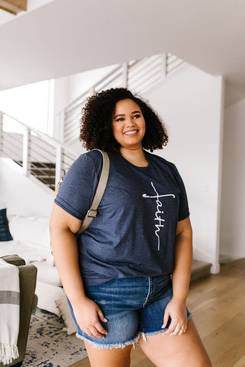 Vertical Faith Graphic Tee In Heathered Navy