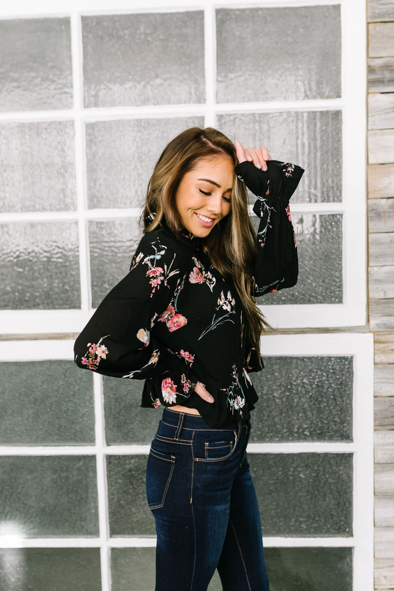 Very Victorian Black Floral Blouse