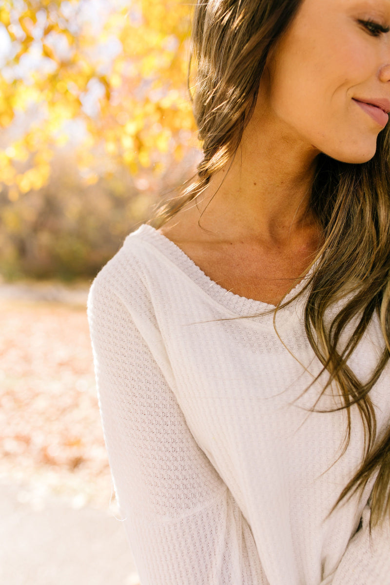 Wake Up And Go Waffle Knit Top In Ivory