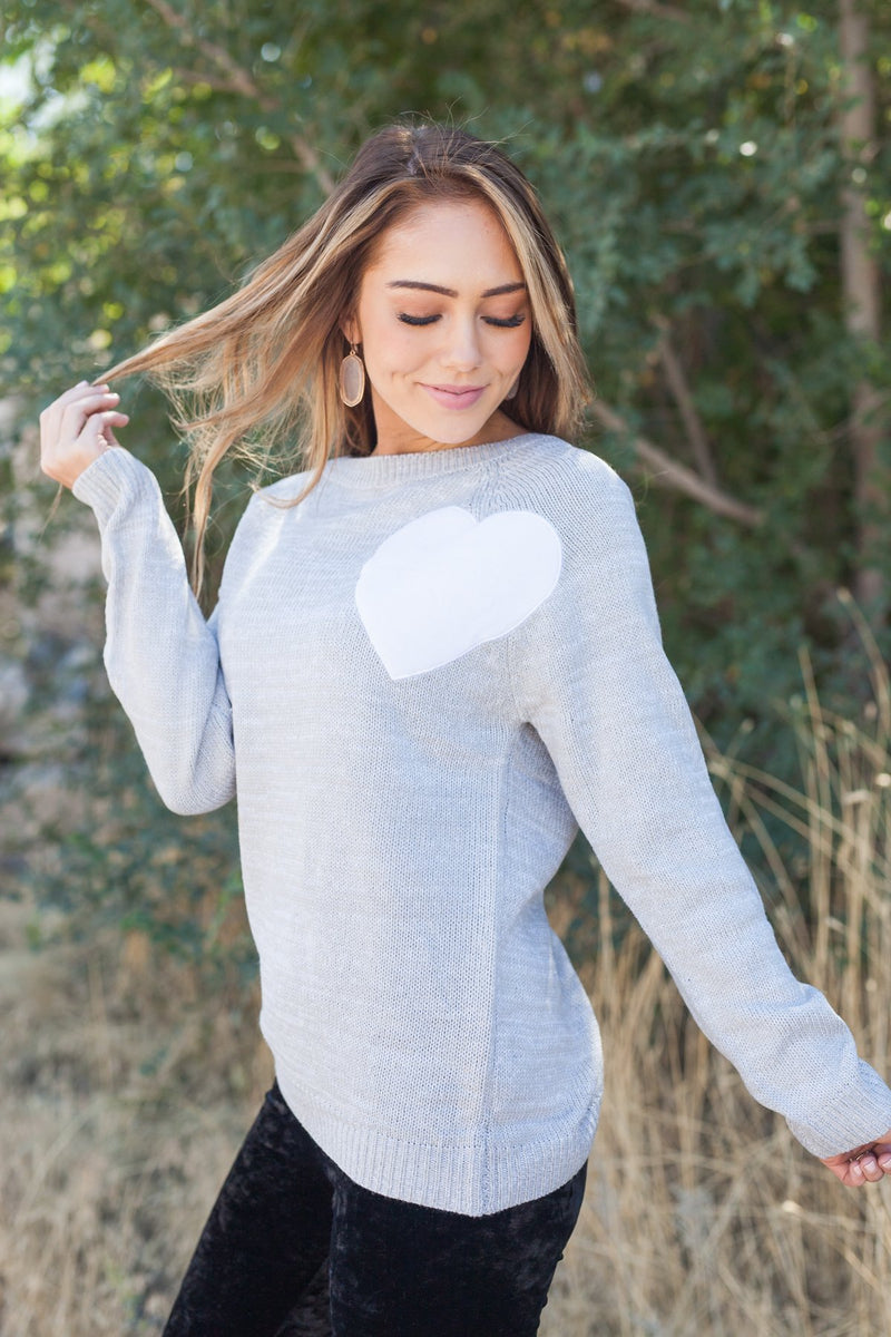 Wear Your Heart On Your Sleeve Sweater In Gray