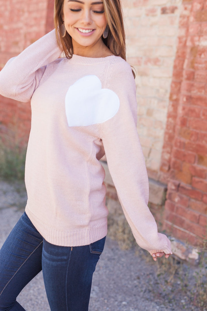 Wear Your Heart On Your Sleeve Sweater In Pale Pink