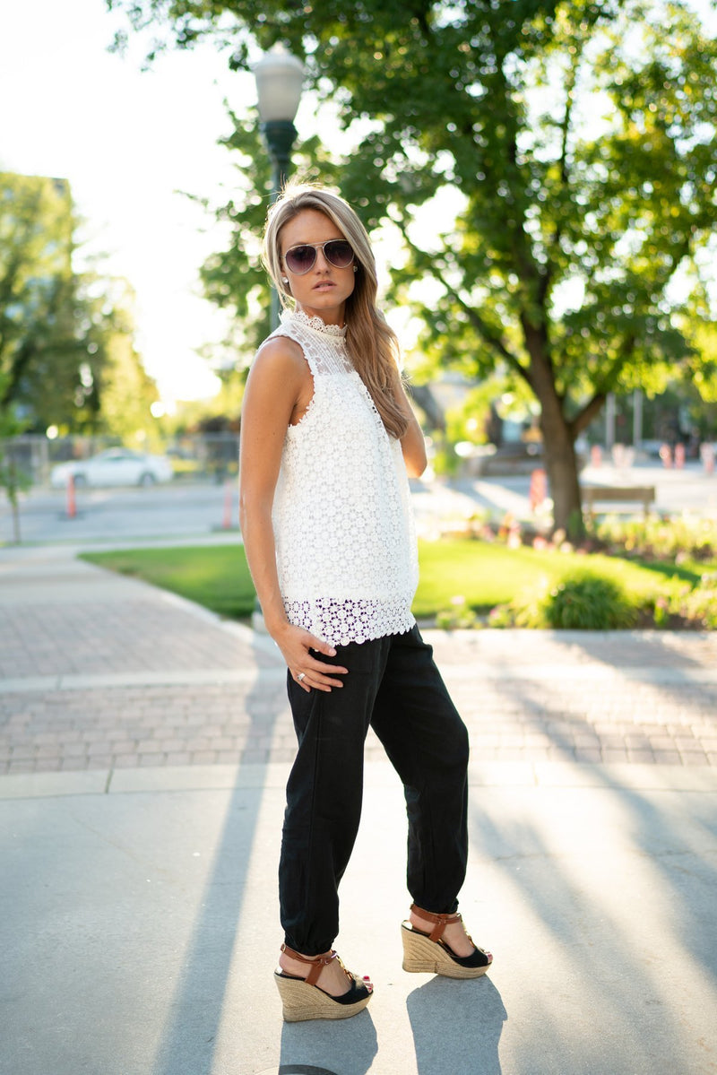 White Lace Sleeveless Top