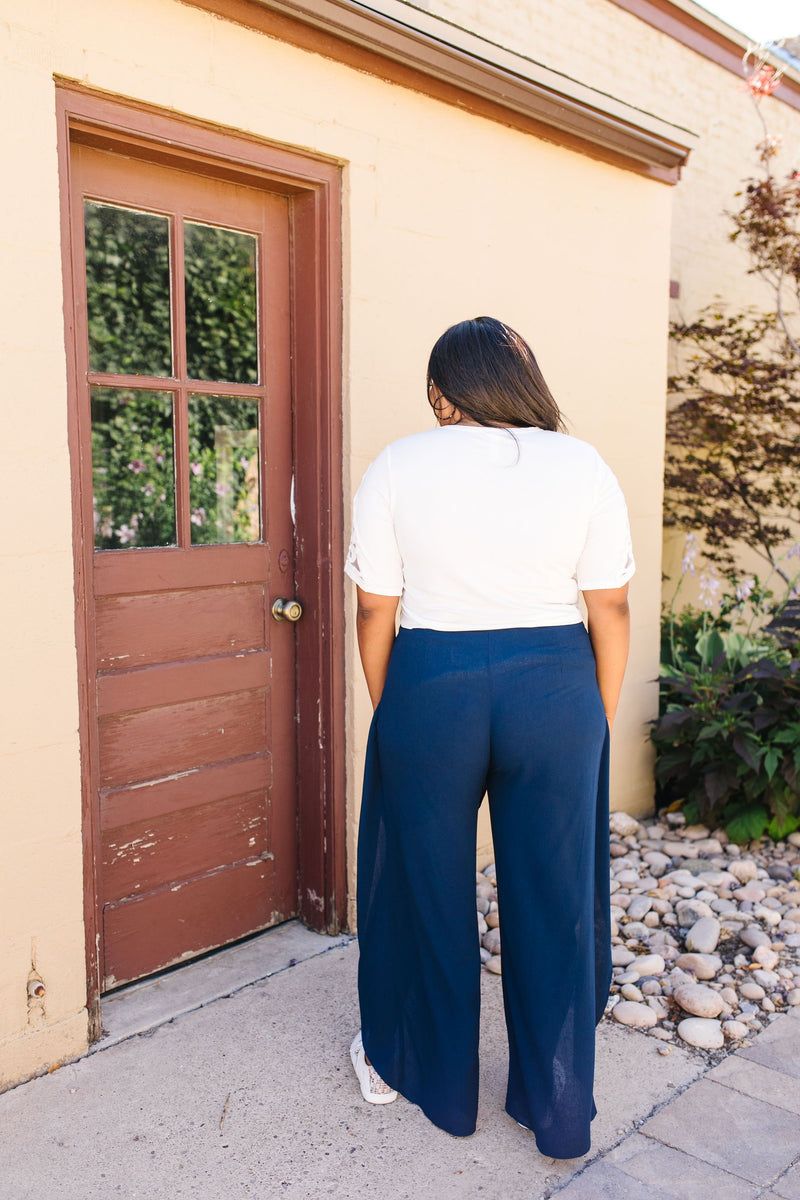 Wrap Fall Up Tie Front Pants In Navy