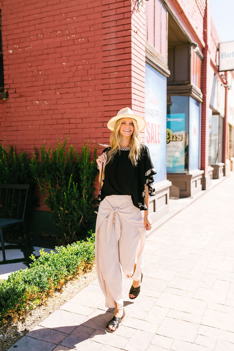 Wrap Fall Up Tie Front Pants In Sand