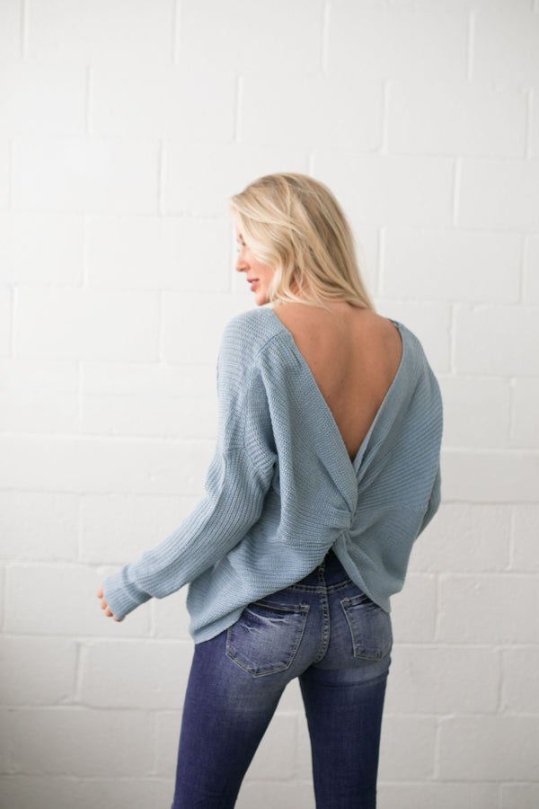 X Marks The Spot Sweater In Light Blue - ALL SALES FINAL