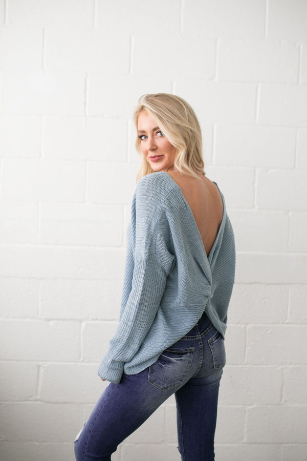 X Marks The Spot Sweater In Light Blue - ALL SALES FINAL