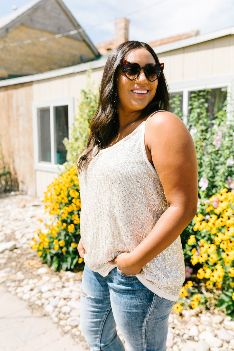 You Glow Girl Sequin Cami In Champagne